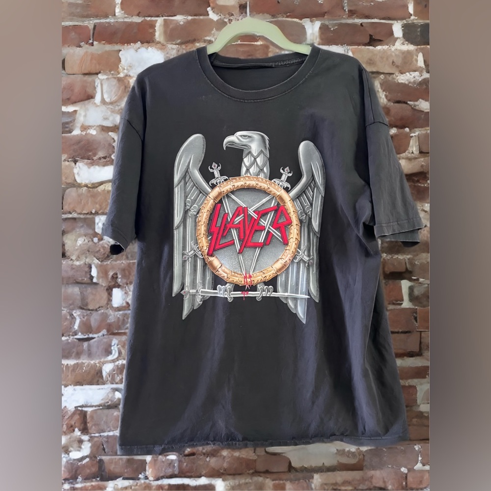 Vintage Black Slayer Silver Eagle Graphic T-Shirt